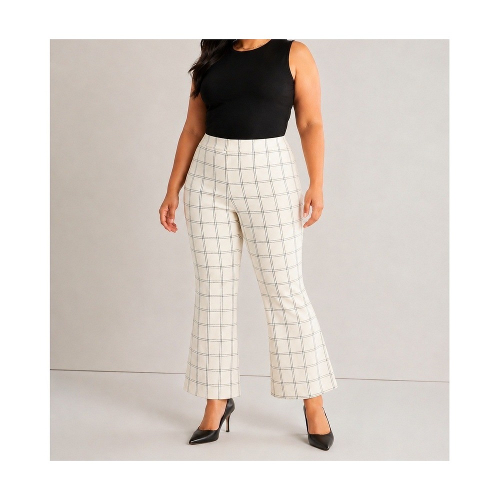 A New Day Kick Flare Pants 17R White Black Plaid Highest Rise Stretch NWT